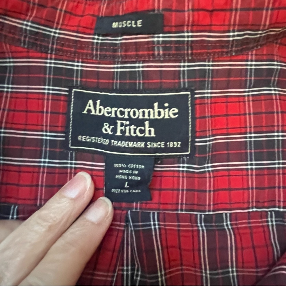 Abercrombie & Fitch Mens Muscle Fit Long Sleeve Plaid Button Down Shirt L Cotton - Picture 4 of 5